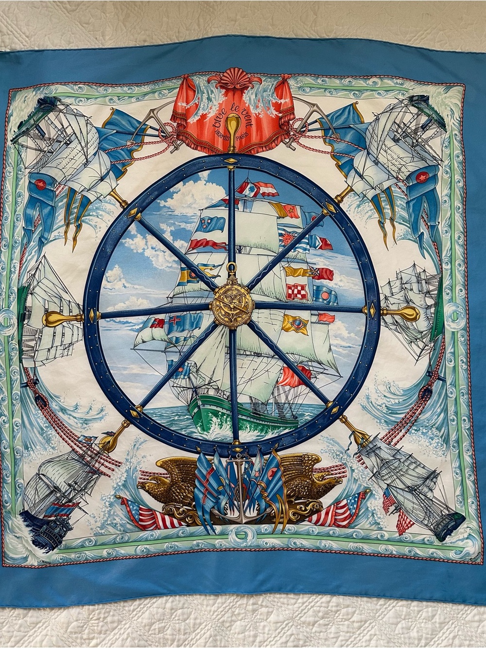 Hermes “Vive le Vent” Silk Scarf Carre 90cm. Vince Le Vent “Blow Into the Wind”